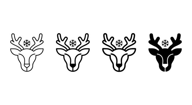 Christmas Reindeer Icons, Winter Holiday Deer Silhouettes, Festive Animal Graphics