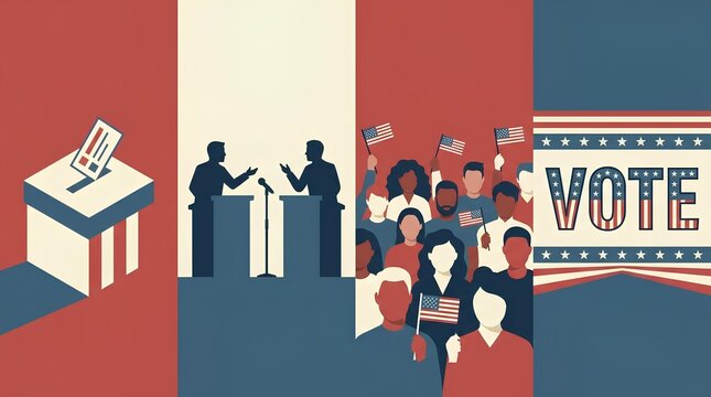 US election campaign illustrations and patriotic voting symbols.