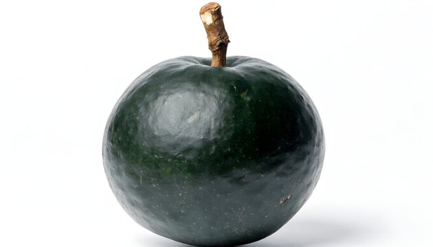 Black sapote fruit with wooden stem isolated against a white background.