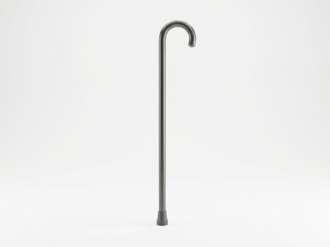 A plain generic supportive walking cane with a curved handle...