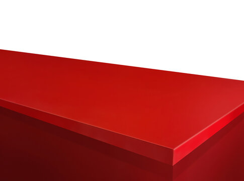 Modern red table top counter mockup close up PNG transparent.