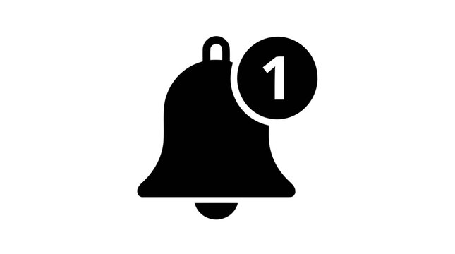 Vector illustration of notification bell icon with one alert on a transparent background