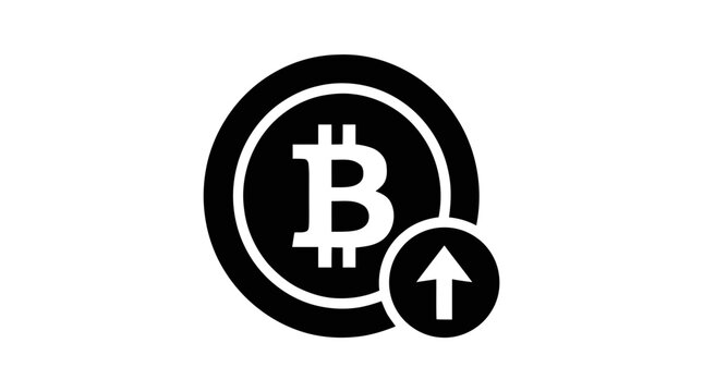Vector illustration of bitcoin cryptocurrency coin with rising arrow symbol on a transparent background