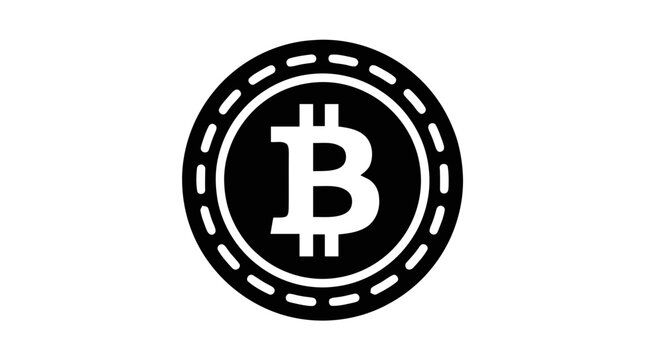 Vector illustration of bitcoin cryptocurrency token with dashed border on a transparent background