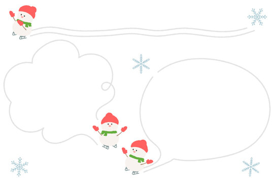 スケートを楽しむ雪だるまのメッセージ素材セット