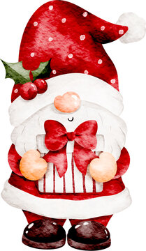 Watercolor Illustration of Cute Christmas Gnome