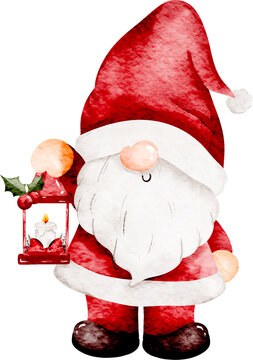 Watercolor Illustration of Cute Christmas Gnome