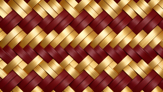 Seamless Herringbone Weave pattern, woven basket-weave texture, wine red and gold tones