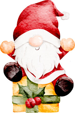 Watercolor Illustration of Cute Christmas Gnome