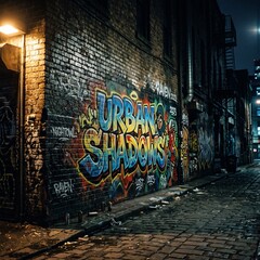 Naklejka premium Dark atmospheric photography graffiti on brick with side light