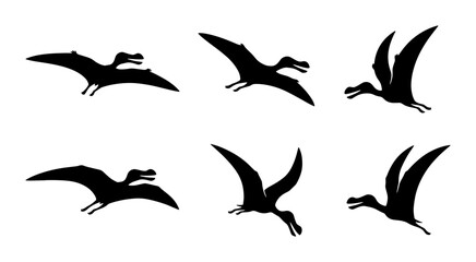 Pterodactyl Silhouettes, Flying Dinosaur Vector Icons, Prehistoric Creature Graphics, Ancient Reptile Set © Samira