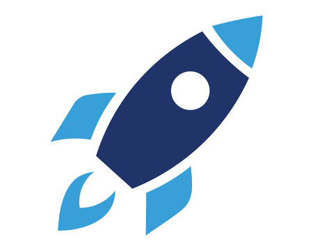 Dynamic blue rocket launch icon representing startup growth and business success in professional vector style