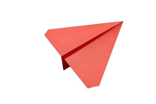 Large red paper airplane with angular folded wings