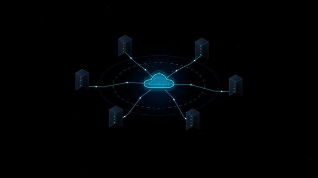 Cloud computing network diagram with connected servers loop