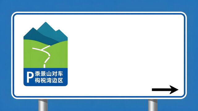 A road traffic sign indicating a parking area for a scenic mountain location.
