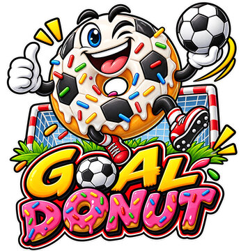 Goal Donut Soccer Mascot, donut mascot, soccer mascot, football mascot, donut character, soccer, football, sports mascot, funny mascot, food mascot, soccer fan, football fan, team mascot, soccer ball,