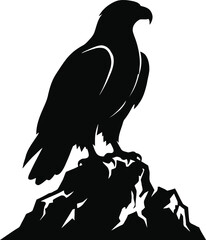 Fototapeta premium Eagle Hawk Falcon Perched On Mountain Rock Cliff Silhouette Predator Raptor Avian Bird Wildlife Black And White Vector Art Clipart Cut File Laser Stencil Tattoo Logo Minimalist Design Element