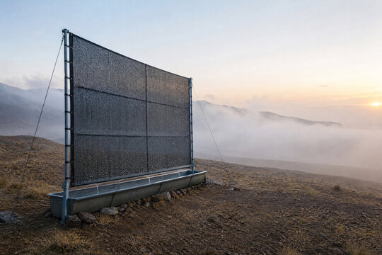 Desert Fog Harvester Mesh at Dawn