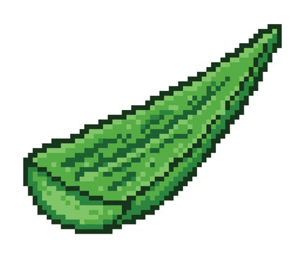 Green pixel art aloe vera leaf illustration for retro video game assets and digital art.