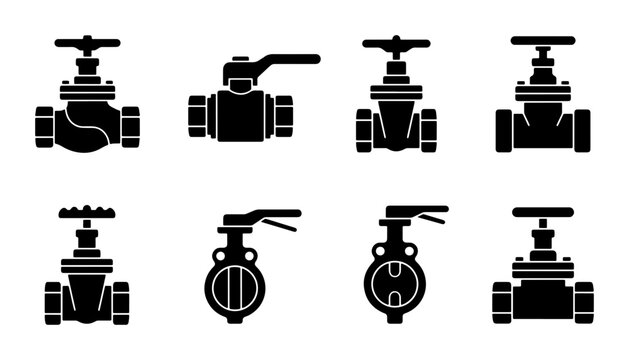 Industrial Valves Collection, Plumbing Fixtures Set, Water Control Equipment Icons