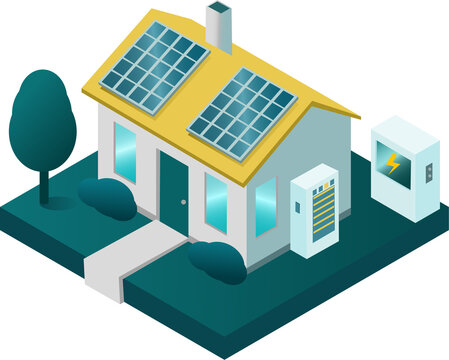 Go Green and Sustainable Living Concept. Sustainability and Green Technology for a Better Future. Smart Home with Solar Panels and Battery Storage