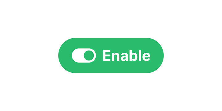 Green toggle switch button labeled enable with a light grey icon on transparent background for activating features.