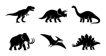 Dinosaur Silhouettes, Prehistoric Animals Vector Icons Set, Ancient Creatures Collection © Ashim