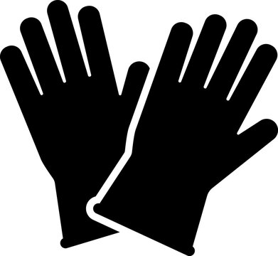 Gloves required safety silhouette icon featuring protective hand pair for chemical industrial laboratory workplace hazard compliance signs