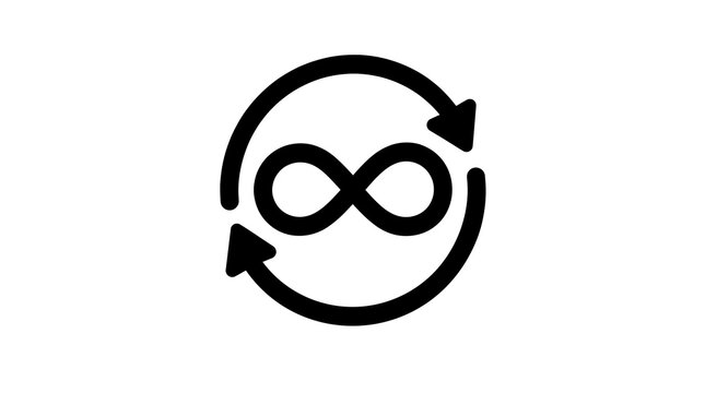 Black Infinity Loop Arrows Icon Representing Continuous Process Cycle for Circular Economy and DevOps Concept
