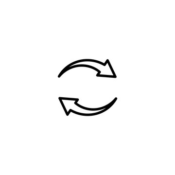 Minimalist line art illustration of a circular refresh or sync icon featuring two curved arrows, isolated on a solid white background.