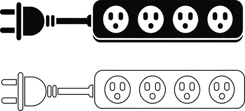 Power strip, extension cord, plug, electricity, socket, electrical, outlet, power, energy, equipment, device, cable, hardware, vector, illustration.