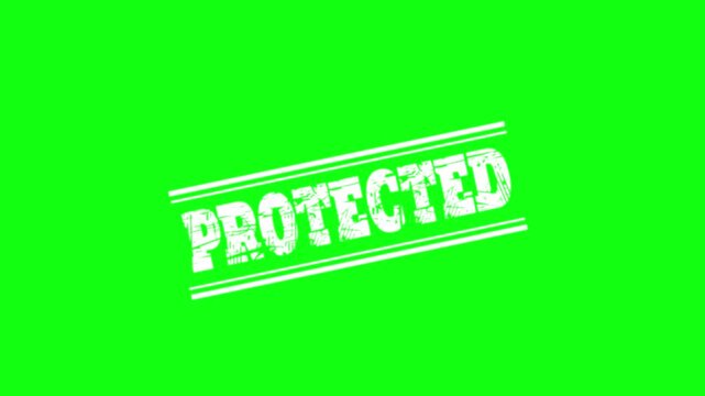 Protected rubber stamp overlay animation with green screen background