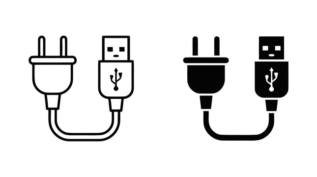 Vector illustration of power plug and usb cable icon vector on a transparent background