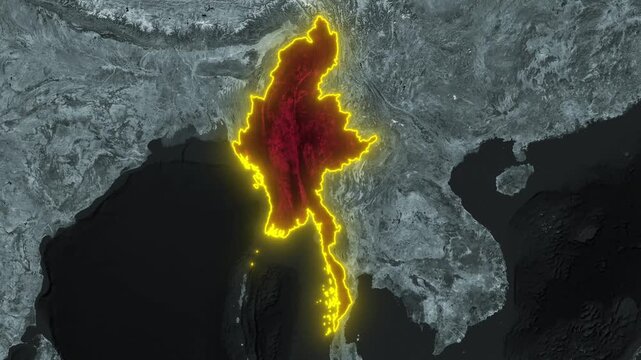 Animated map of Myanmar showing states and regions