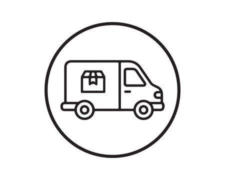 Delivery van icon represents freight shipping, express parcel transportation, and logistics service on a clean white background.