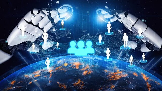 Futuristic Digital Interaction Between Robots and Human Figures Illustrating Connectivity and Technology Advancements Across a Global Network. Entropy.