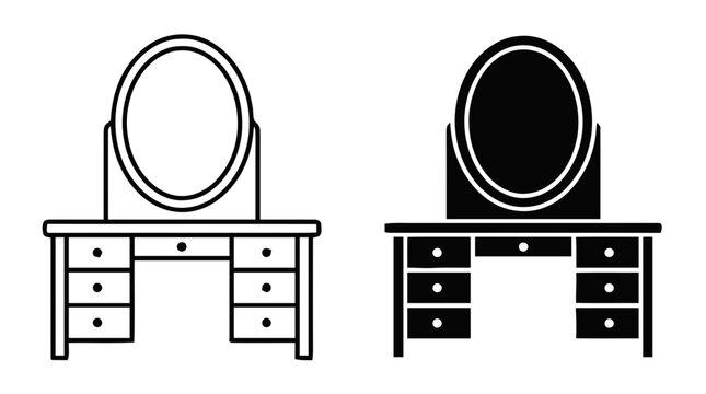 Vector illustration of dressing table vector icon vanity table with mirror on a transparent background