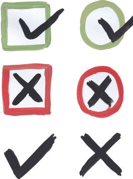 Hand-Drawn Checkmark and X Mark Icons Set
