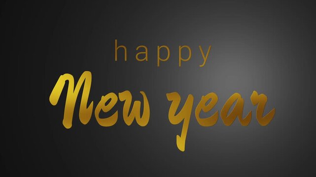 Shimmering gold script animates 'Happy New Year' on black backdrop