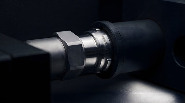 A precision-machined steel coupling locks seamlessly into place, a powerful metaphor for unbreakable synergy, technological resilience, and steadfast industrial cohesion.