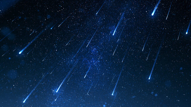 夜空に光り輝く流れ星と流星群の美しい背景