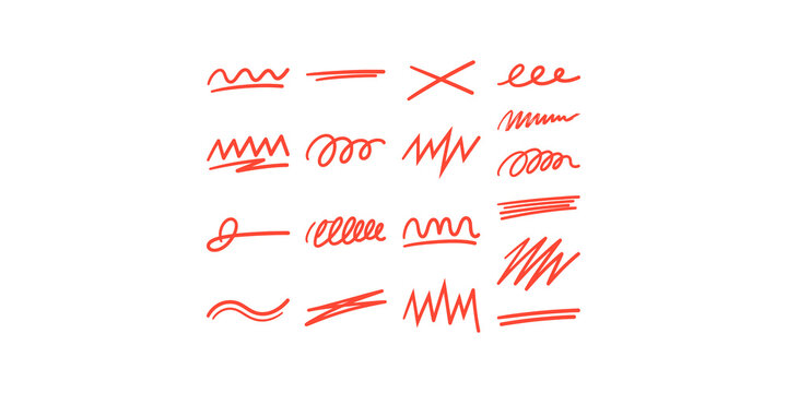 Hand drawn doodle scribble set featuring red textured strokes for emphasizing important notes within digital design.