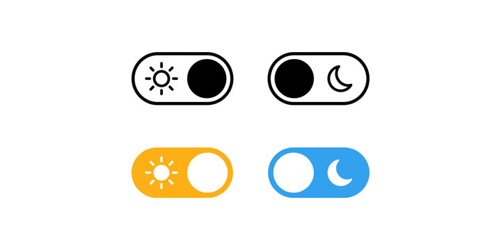 Day and night toggle switches with sun and moon icons featuring orange and blue colors for mobile interface designs.