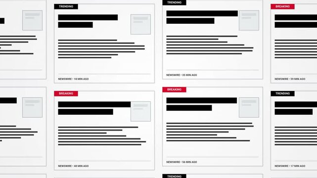 Digital News Feed Interface Animation With Breaking And Trending Headlines For Broadcast Journalism And Online Information Media Presentation Purposes
