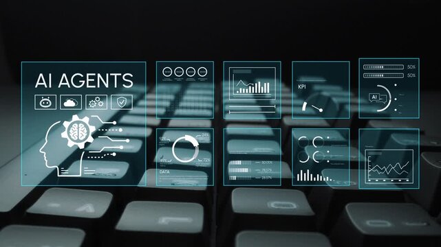 Futuristic Representation of AI Agents with Data Analytics and Graphical Interface Elements on a Keyboard Background. Entropy.