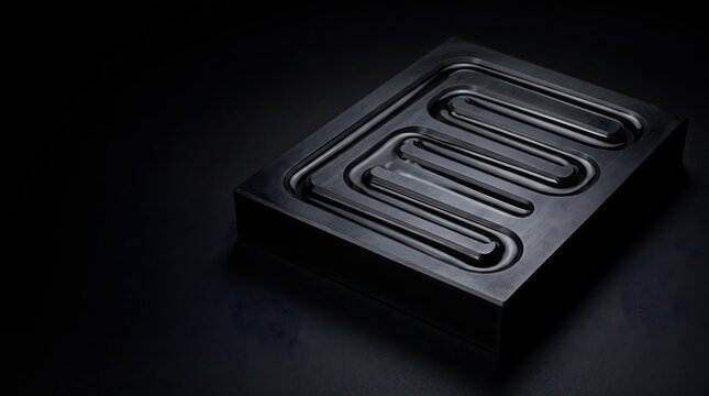 A precision-machined metal labyrinth channels unseen currents in the dark, a metaphor for structured energy flow and disciplined computational power.