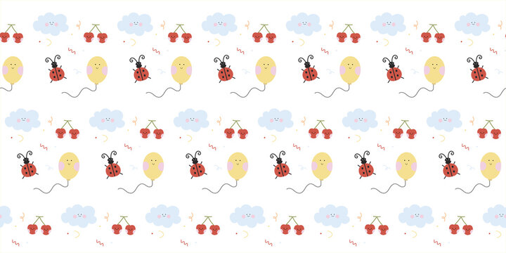 kids wallpaper cute doodles hand holding balloon cherry clouds ladybug playful background