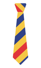 Fototapeta premium A simple stylized long necktie with bold diagonal stripe patterns in solid colors, flat design, isolated on white. Professional fashion concept