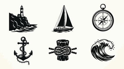 Naklejka premium Set of vintage nautical icons and symbols