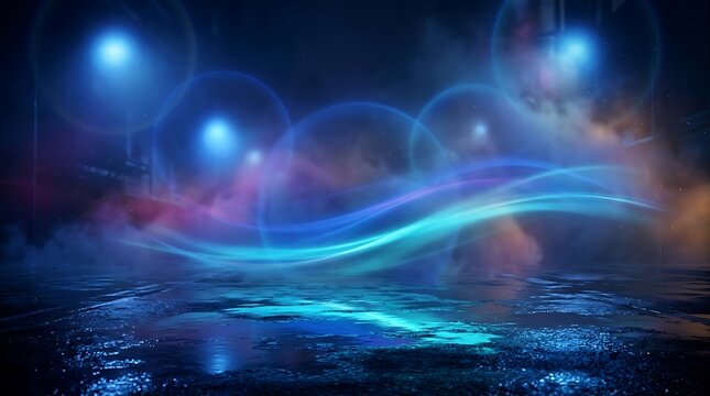 Abstract blue light waves with glowing particles and dark space background for futuristic technology and digital motion design projects